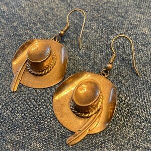 Rare Handmade Vintage Sterling Silver Cowboy Cowgirl Hat Hook Dangle Earrings